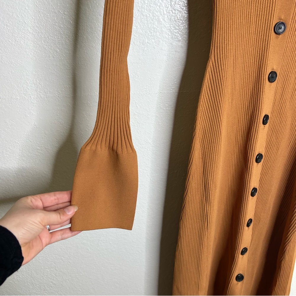 A.L.C. Tamara Button Front Maxi Dress Ribbed Long Sleeve in Cashew XS - Picture 12 of 12